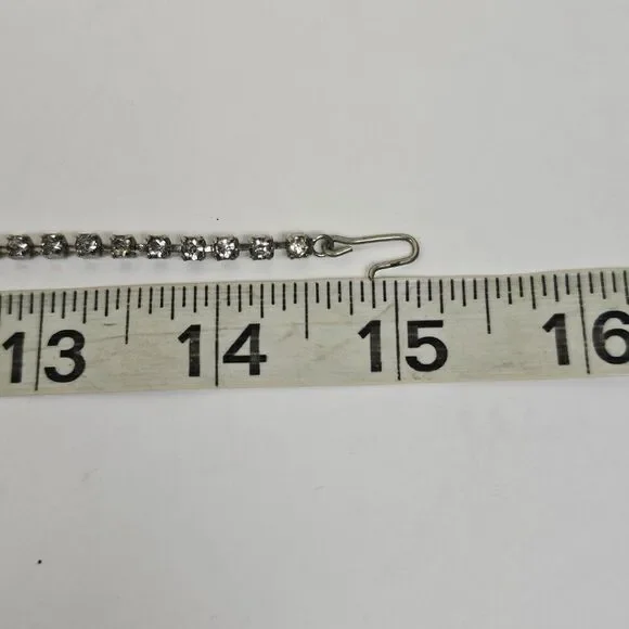 Vintage 3 Row Clear Crystal Rhinestone Collar Choker Necklace Retro 60s 15" Long - Picture 6 of 9